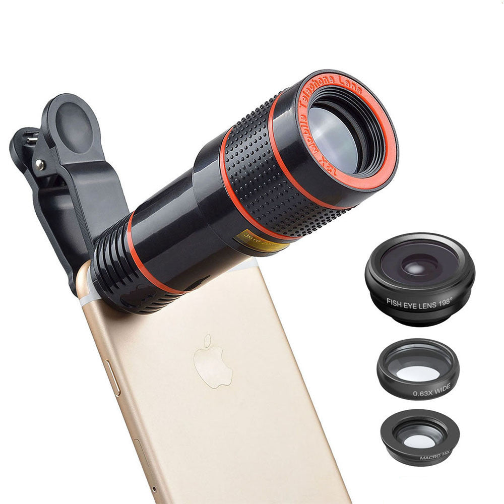HKM-661459 4-in-1 Cell Phone Lens Kit: Telephoto, Fisheye, Wide Angle, Macro