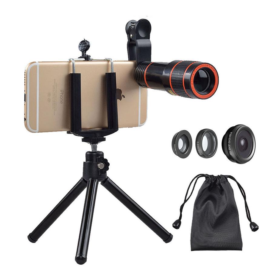 HKM-661459 4-in-1 Cell Phone Lens Kit: Telephoto, Fisheye, Wide Angle, Macro