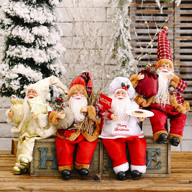 HKM-661523 Santa Claus Doll Ornament - 35cm Height, Fabric & Plastic Christmas Decoration