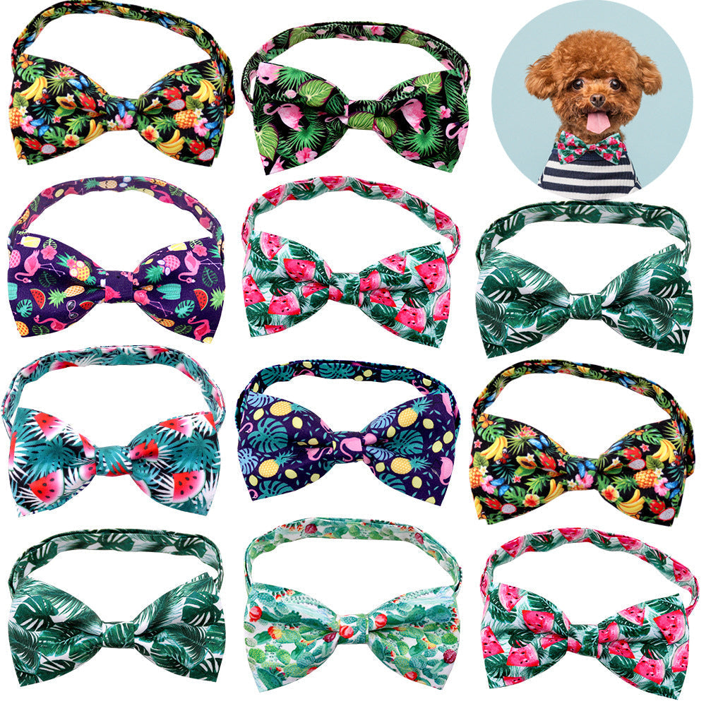 HKM-6616637 Tropical Fruit-Themed Bow Tie for Dogs and Cats - Cactus, Pineapple, Lemon Patterns