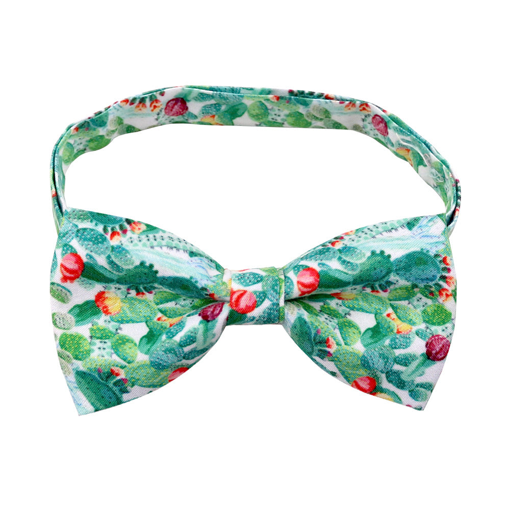 HKM-6616637 Tropical Fruit-Themed Bow Tie for Dogs and Cats - Cactus, Pineapple, Lemon Patterns