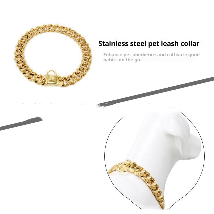 HKM-6617021 Stainless Steel Skull Design Dog Collar Necklace in Gold, Rose Gold, Steel, and Black