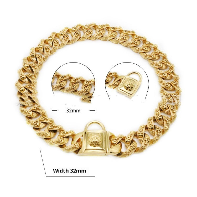 HKM-6617021 Stainless Steel Skull Design Dog Collar Necklace in Gold, Rose Gold, Steel, and Black
