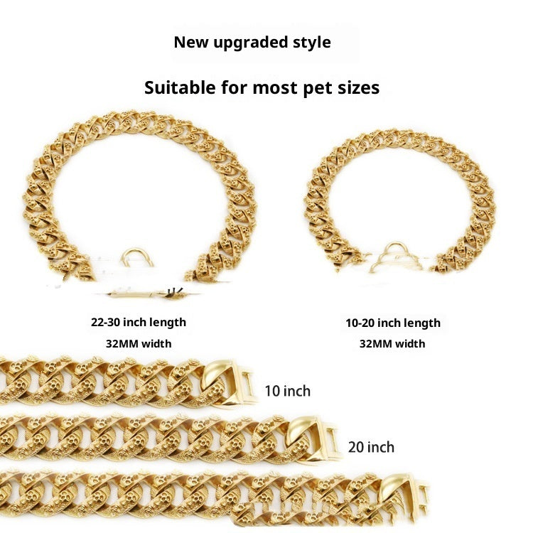 HKM-6617021 Stainless Steel Skull Design Dog Collar Necklace in Gold, Rose Gold, Steel, and Black