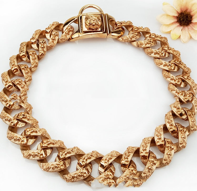 HKM-6617021 Stainless Steel Skull Design Dog Collar Necklace in Gold, Rose Gold, Steel, and Black