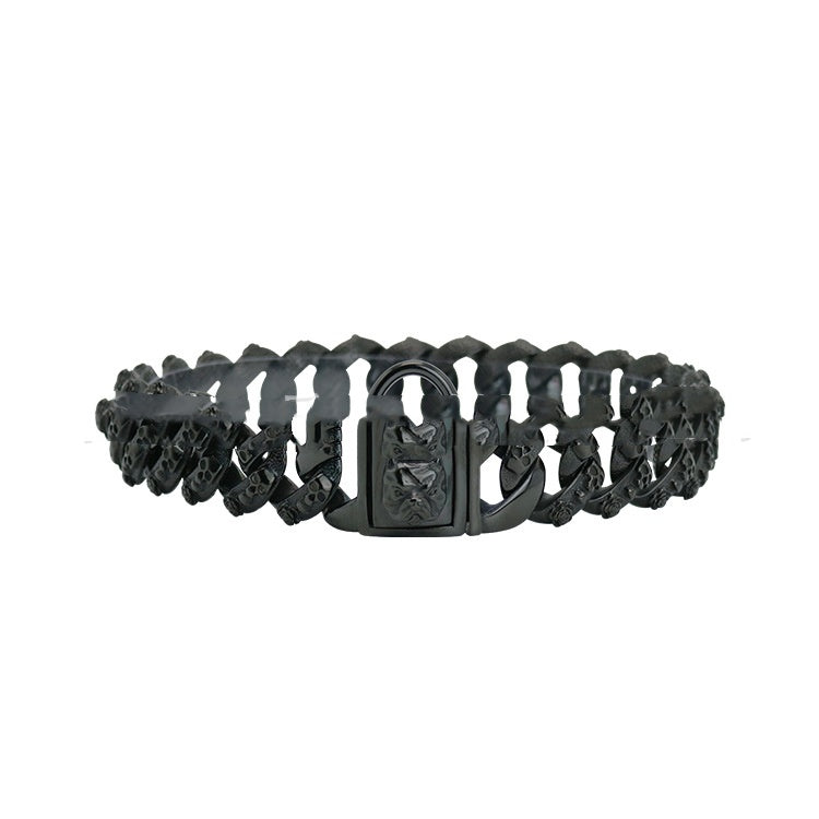 HKM-6617021 Stainless Steel Skull Design Dog Collar Necklace in Gold, Rose Gold, Steel, and Black