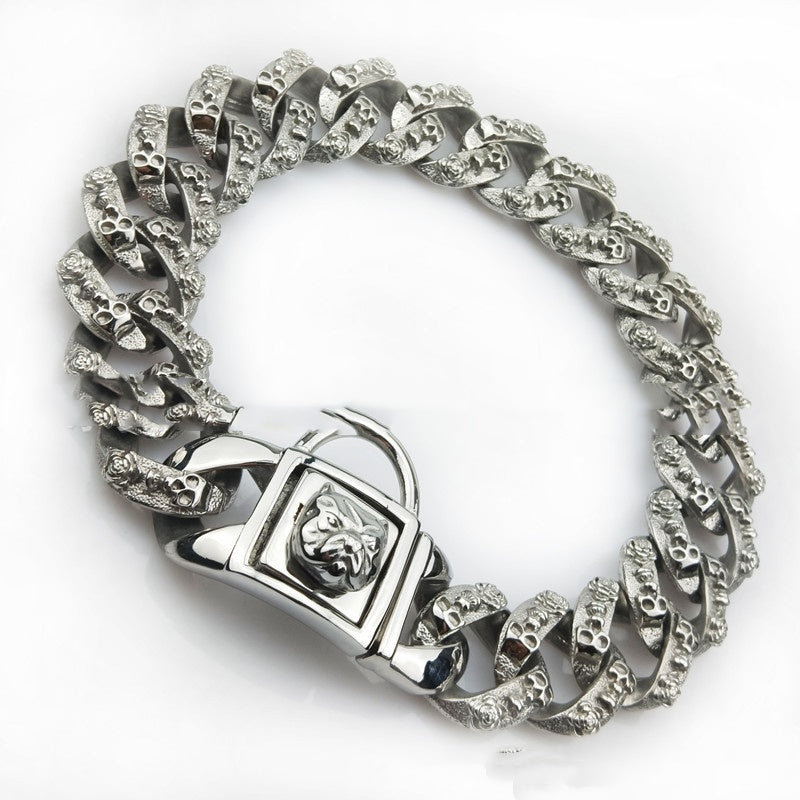 HKM-6617021 Stainless Steel Skull Design Dog Collar Necklace in Gold, Rose Gold, Steel, and Black