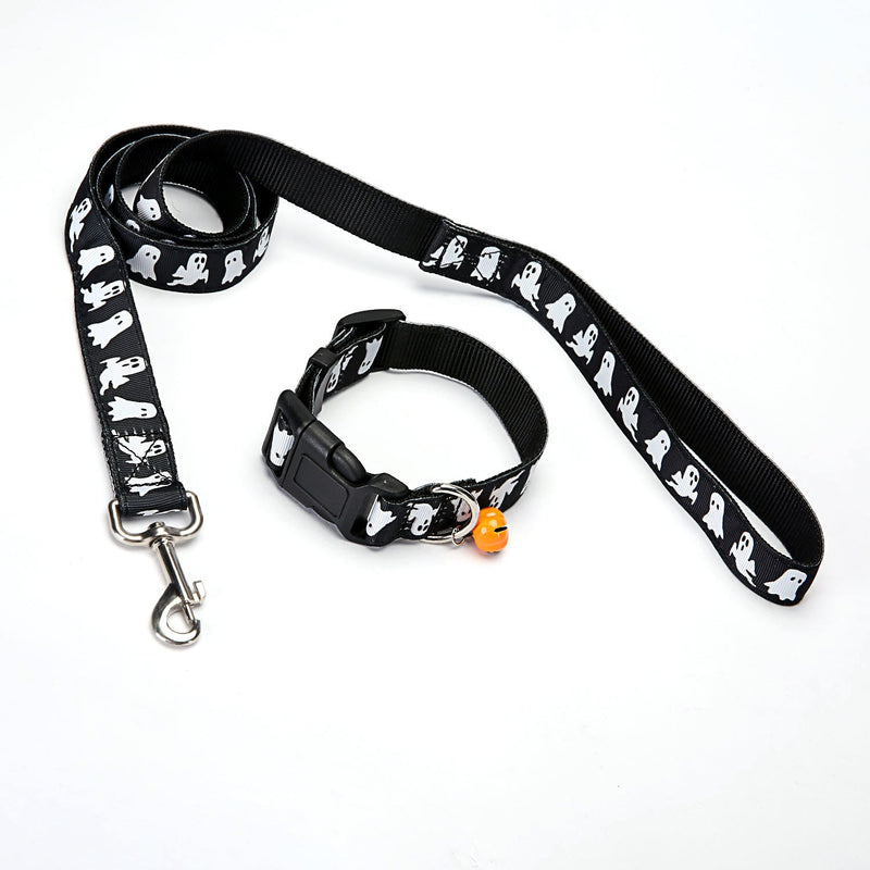HKM-661715 Pet Traction Rope and Collar Set with Bell - Available in Fun Halloween Colors