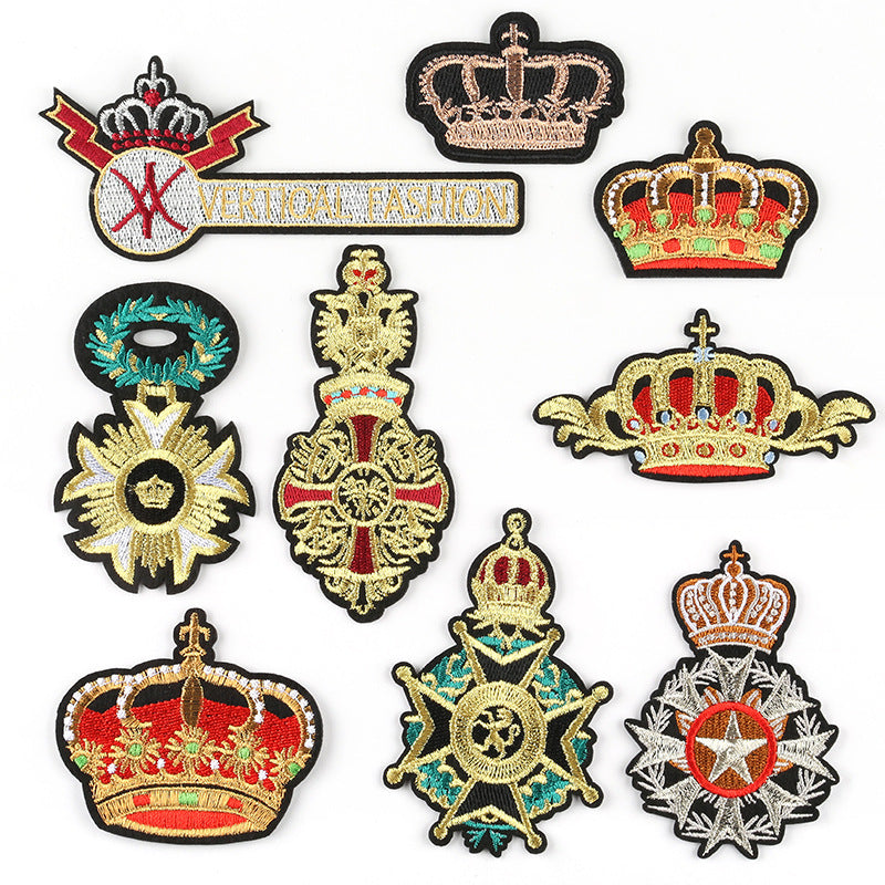 HKM-661779 Cartoon Crown Cloth Sticker Badge Patch, Customizable Polyester Fabric Accessory - 5.1x10.8cm
