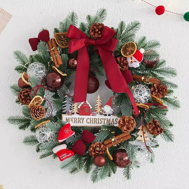 HKM-662035 Elegant Christmas Wreath with Bow, Pine Cones, and Ornaments - 40cm and 50cm Options Available