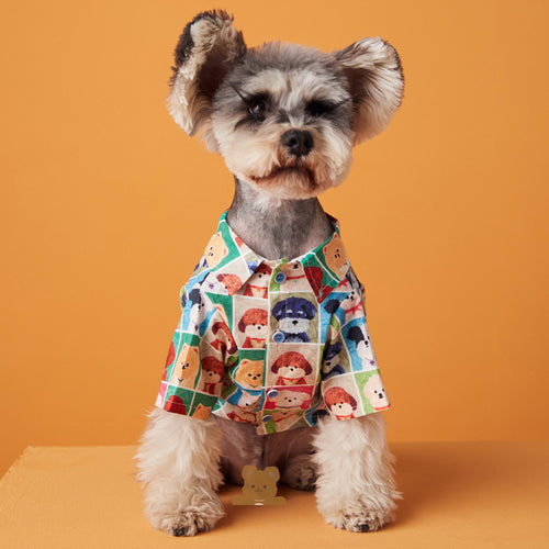 HKM-6621757 Floral Polka Dot Casual Shirt Dress for Puppies – Cotton Material, XS to XXL Sizes