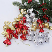 HKM-662355 Christmas Decoration Gift Box with 5 Electroplating Candy Props Pendants in Gold, Silver, and Red