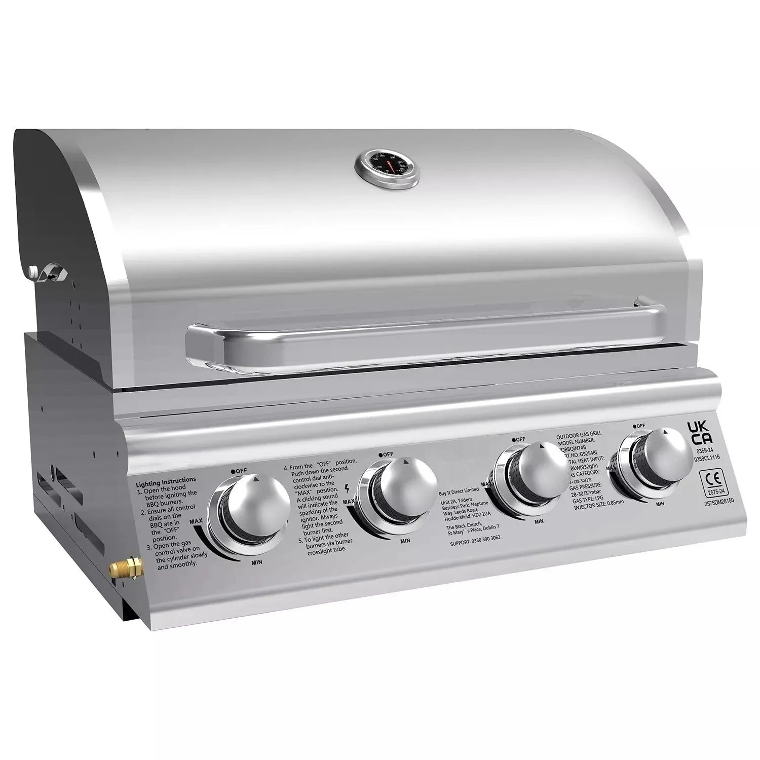 HKM-662419 Built-in Propane BBQ Gas Grill Smoker - Heavy Duty Stainless Steel for Outdoor Kitchen
