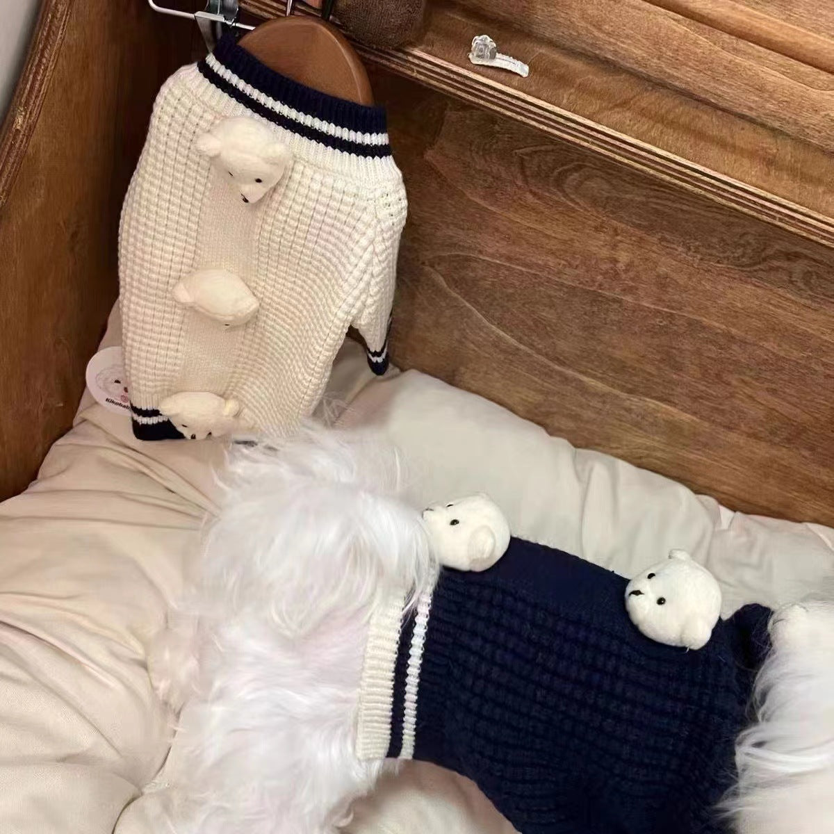 HKM-6625213 Spring Sweater for Cats in Three Bears White and Blue - Multiple Sizes Available