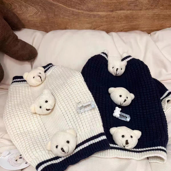 HKM-6625213 Spring Sweater for Cats in Three Bears White and Blue - Multiple Sizes Available