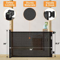HKM-6625597 Retractable Child Safety Gate for Doorways, Indoor & Outdoor Use, 76" Wide, 33" Tall, Adjustable Mesh Design