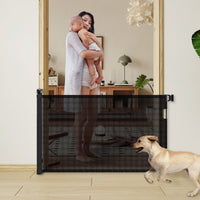 HKM-6625597 Retractable Child Safety Gate for Doorways, Indoor & Outdoor Use, 76" Wide, 33" Tall, Adjustable Mesh Design