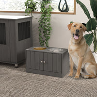 HKM-6626109 Elevated Dog Bowl Stand with Storage Cabinet and Stainless Steel Bowls, Gray