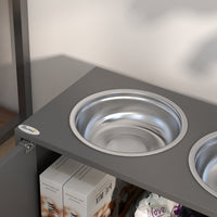 HKM-6626109 Elevated Dog Bowl Stand with Storage Cabinet and Stainless Steel Bowls, Gray