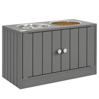 HKM-6626109 Elevated Dog Bowl Stand with Storage Cabinet and Stainless Steel Bowls, Gray