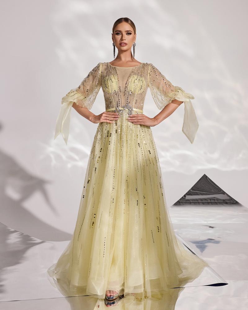 HKM-662611 Elegant Yellow Evening Gown - Style EZ25128 for Formal Events and Special Occasions