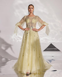 HKM-662611 Elegant Yellow Evening Gown - Style EZ25128 for Formal Events and Special Occasions