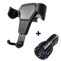 HKM-662611 Leather Grain Gravity Car Phone Holder - Adjustable, Universal Fit, Black and White Options
