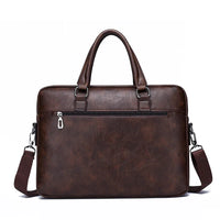 HKM-662611 Leather Laptop Briefcase with Shoulder Strap - Portable Crossbody Messenger Bag