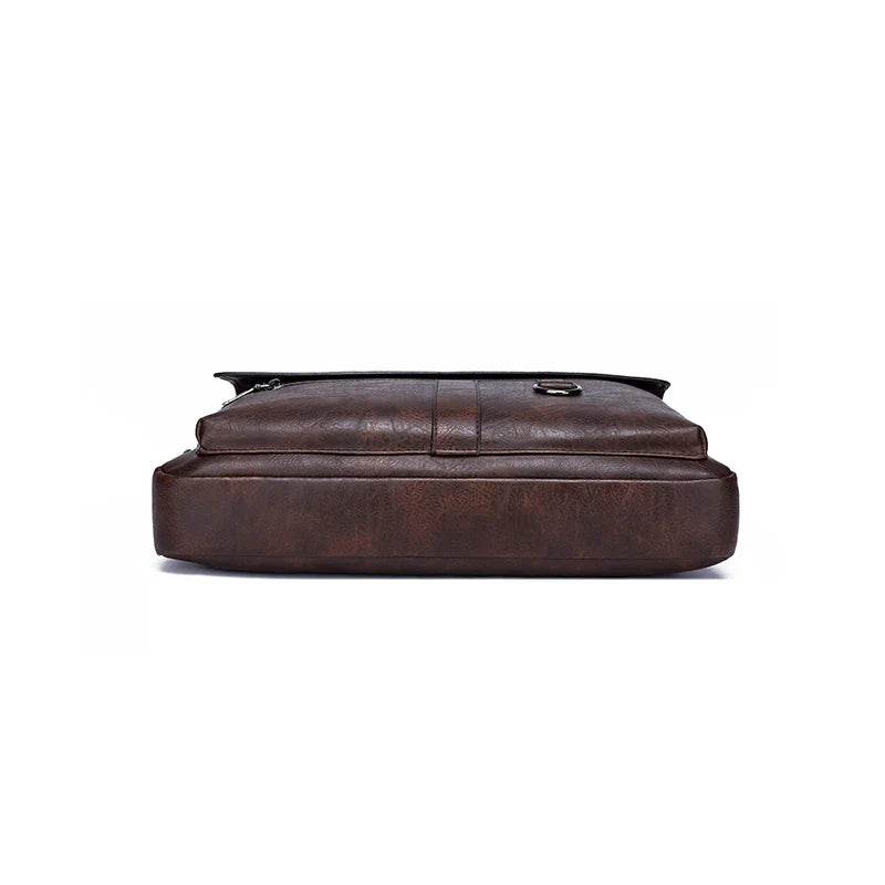 HKM-662611 Leather Laptop Briefcase with Shoulder Strap - Portable Crossbody Messenger Bag