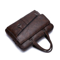HKM-662611 Leather Laptop Briefcase with Shoulder Strap - Portable Crossbody Messenger Bag