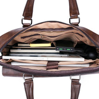 HKM-662611 Leather Laptop Briefcase with Shoulder Strap - Portable Crossbody Messenger Bag