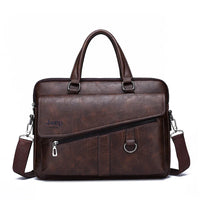 HKM-662611 Leather Laptop Briefcase with Shoulder Strap - Portable Crossbody Messenger Bag