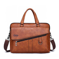 HKM-662611 Leather Laptop Briefcase with Shoulder Strap - Portable Crossbody Messenger Bag