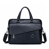 HKM-662611 Leather Laptop Briefcase with Shoulder Strap - Portable Crossbody Messenger Bag