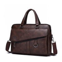 HKM-662611 Leather Laptop Briefcase with Shoulder Strap - Portable Crossbody Messenger Bag