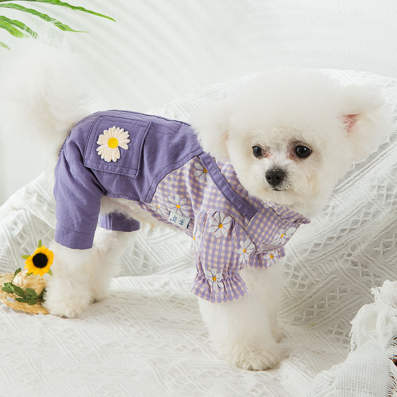 HKM-6626493 Purple Checkered Strap Pants for Dogs - Comfortable Fit for Small to XXL Sizes