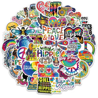 HKM-662931 Vibrant Cartoon Hippie Stickers Set - 50 Self-Adhesive Decorative Stickers for Smooth Surfaces