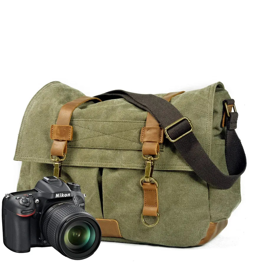 HKM-662931 Waxed Canvas DSLR Camera Sling Bag - Vintage Unisex Messenger Backpack
