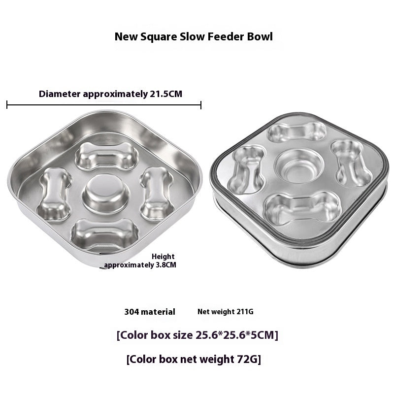 HKM-6631869 Square Stainless Steel Slow Feeding Bowl for Pets