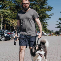 HKM-6633149 Adjustable Bungee Dog Leash with Reflective Stitches for Large and Medium Dogs, 4-6 Feet Length, Includes Car Seatbelt Clip