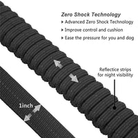 HKM-6633149 Adjustable Bungee Dog Leash with Reflective Stitches for Large and Medium Dogs, 4-6 Feet Length, Includes Car Seatbelt Clip
