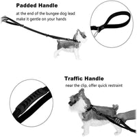 HKM-6633149 Adjustable Bungee Dog Leash with Reflective Stitches for Large and Medium Dogs, 4-6 Feet Length, Includes Car Seatbelt Clip