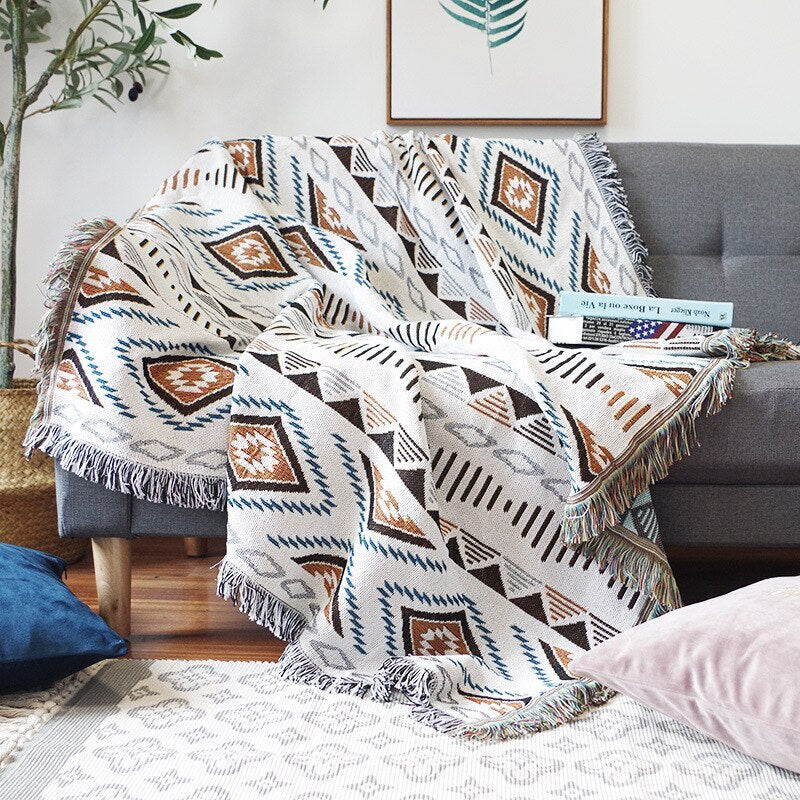 HKM-663379 Geometric Pattern Double-Sided Sofa Blanket Cover for Home Décor