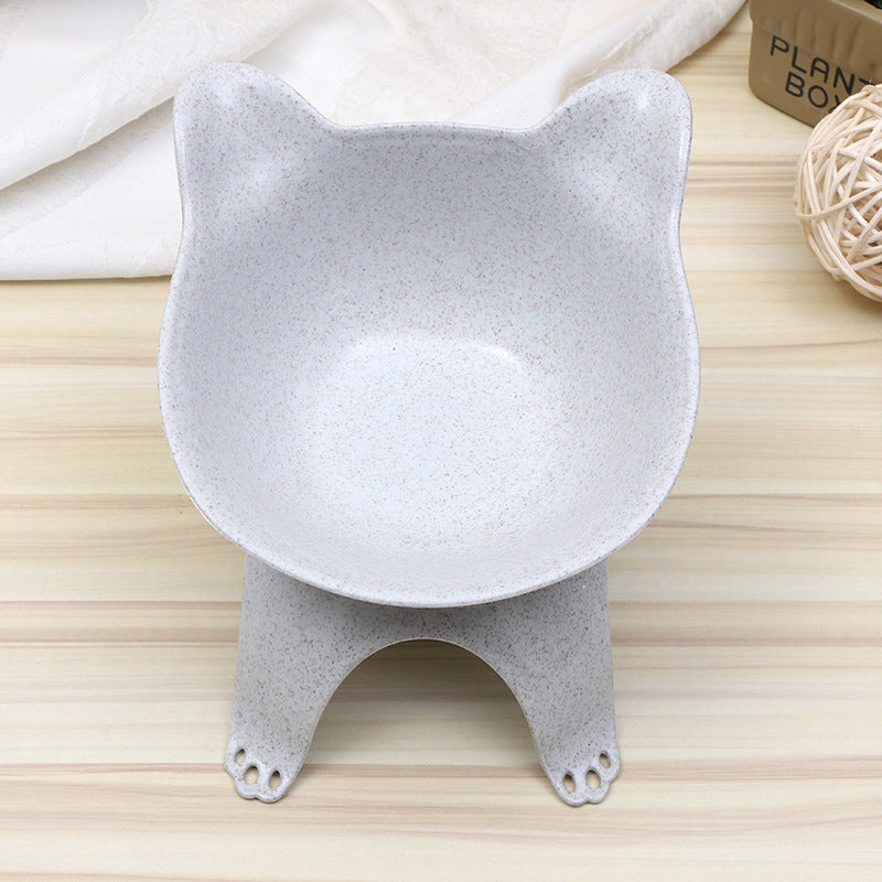 HKM-6635837 Cartoon Cat Ears Cat Paw Design Single Pet Food Bowl - Easy to Clean, Comfortable Eating Angle