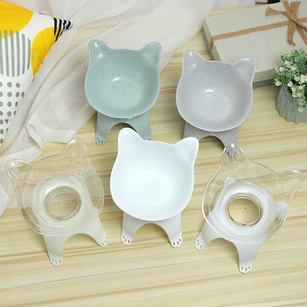 HKM-6635837 Cartoon Cat Ears Cat Paw Design Single Pet Food Bowl - Easy to Clean, Comfortable Eating Angle