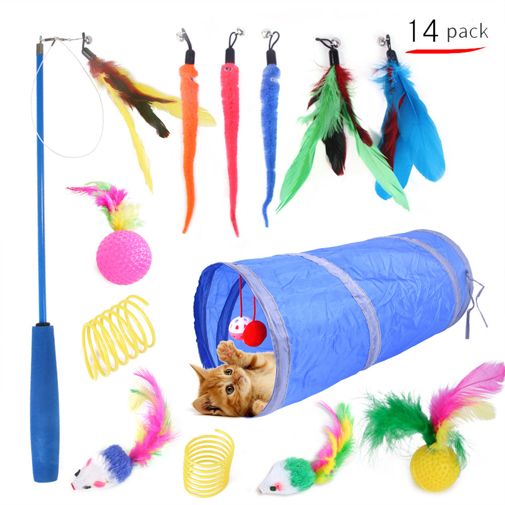 HKM-6636477 Cat Toy Set with 21 Plush Bite Toys and Funny Cat Stick