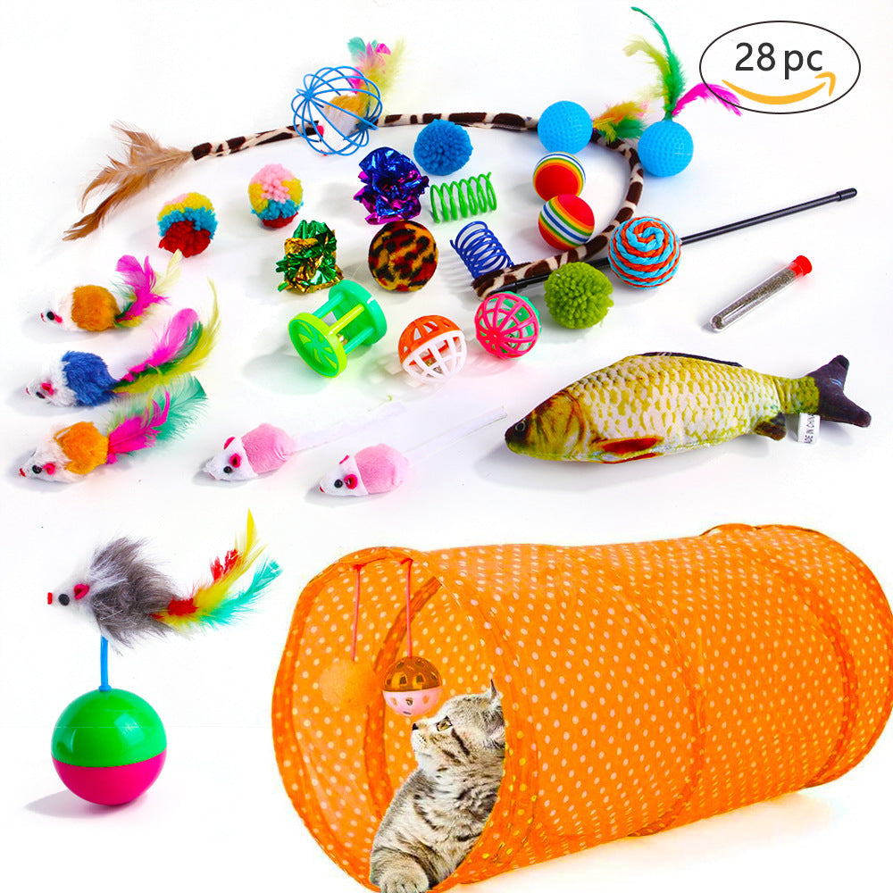 HKM-6636477 Cat Toy Set with 21 Plush Bite Toys and Funny Cat Stick