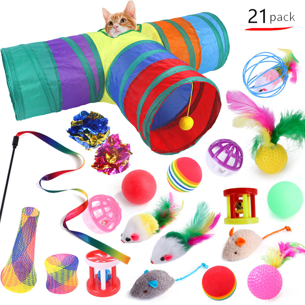HKM-6636477 Cat Toy Set with 21 Plush Bite Toys and Funny Cat Stick