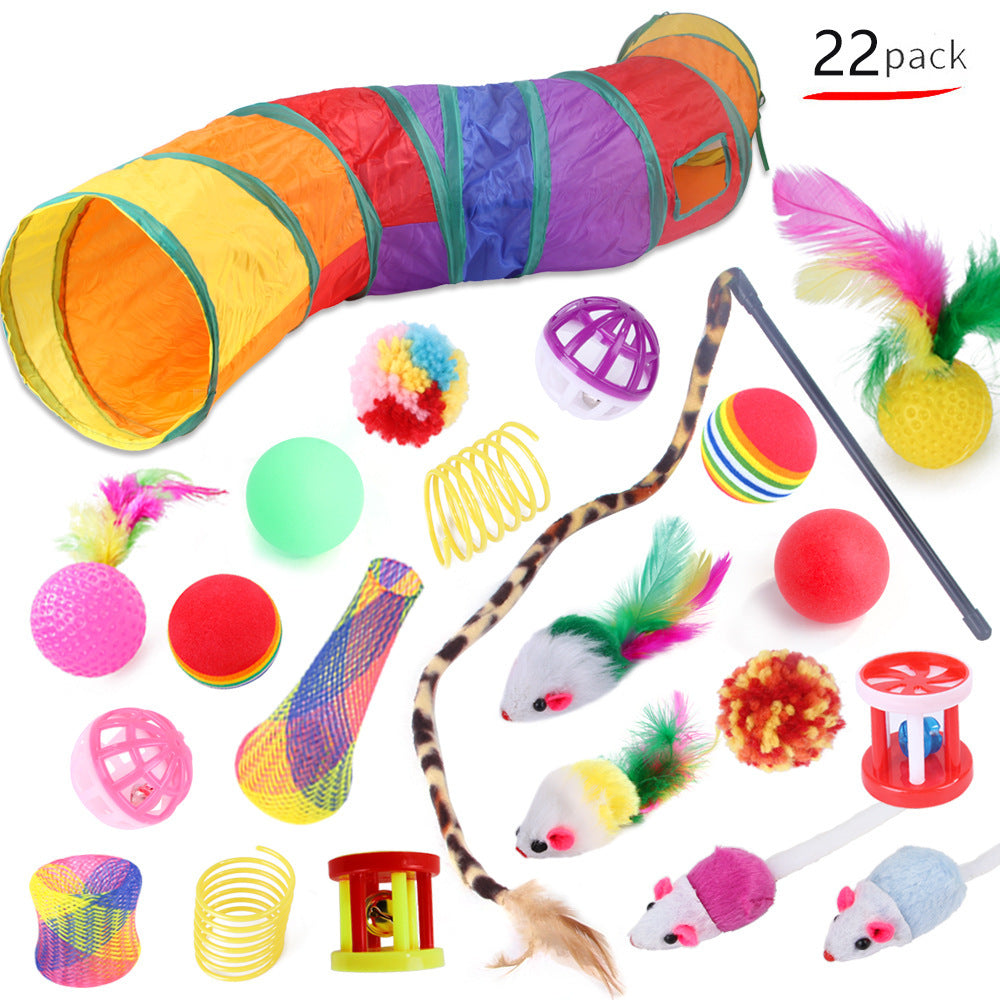 HKM-6636477 Cat Toy Set with 21 Plush Bite Toys and Funny Cat Stick