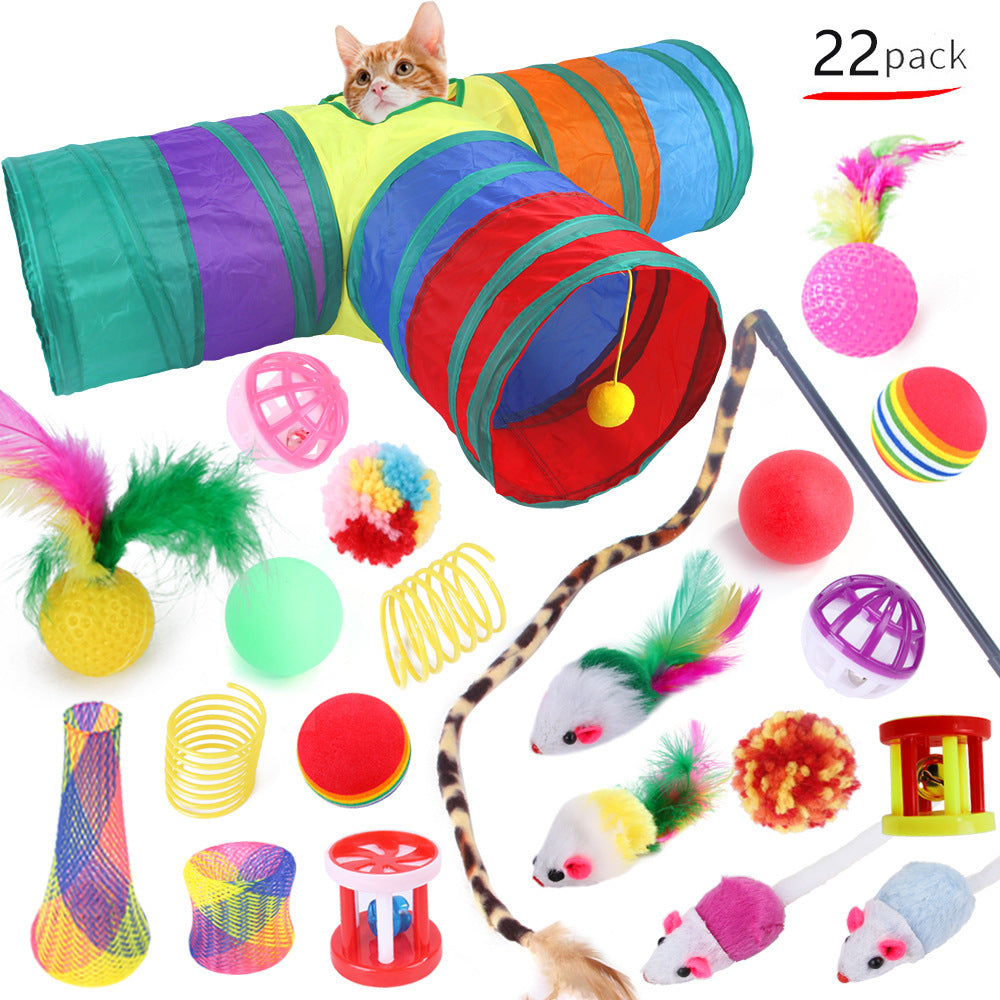 HKM-6636477 Cat Toy Set with 21 Plush Bite Toys and Funny Cat Stick